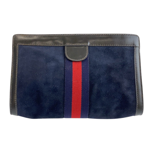GUCCI Clutch bag Suede, Leather Navy black Clutch bag business bag Old Gucci Shelly Line mens Used Authentic