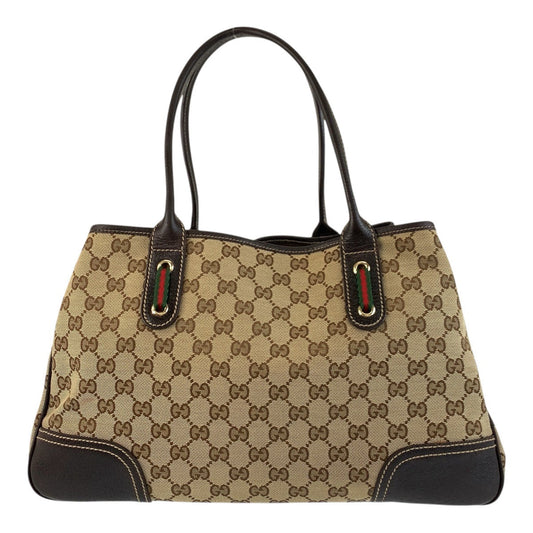 GUCCI Tote Bag 163805 GG canvas, leather Beige Brown Gold Metal Tote Bag Shoulder Bag Prince Shelley Line Women Used Authentic