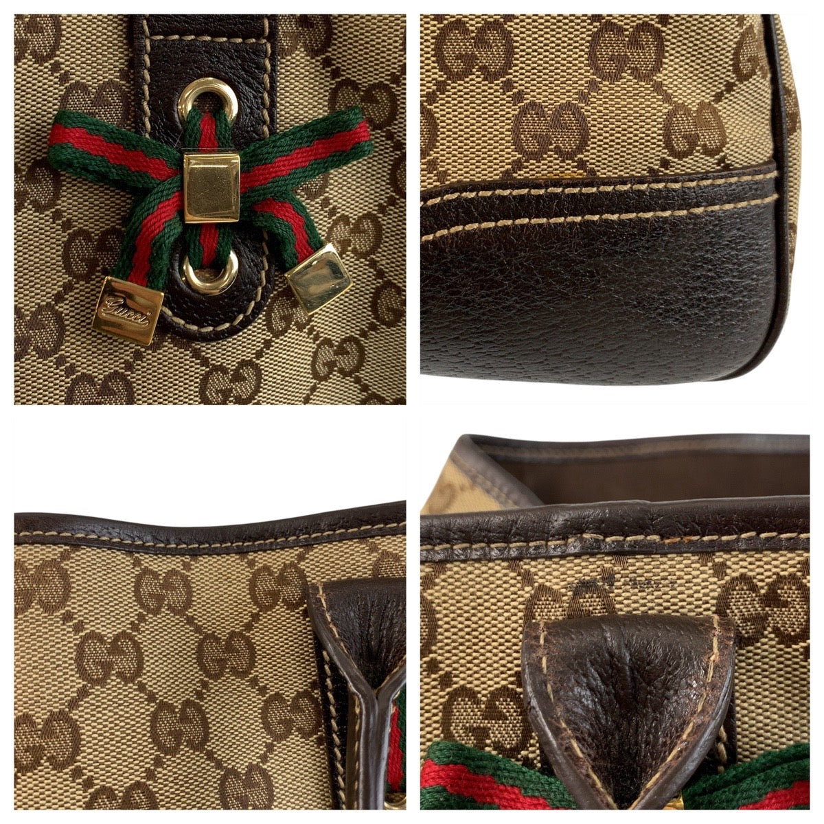 GUCCI Tote Bag 163805 GG canvas, leather Beige Brown Gold Metal Tote Bag Shoulder Bag Prince Shelley Line Women Used Authentic