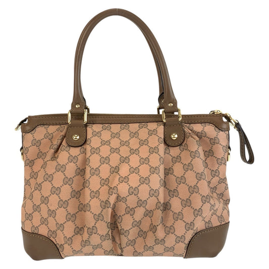 GUCCI Shoulder Bag 247902 GG canvas, leather Pink Brown Gold Metal Shoulder Bag Tote Bag 2way Sukey Women Used Authentic