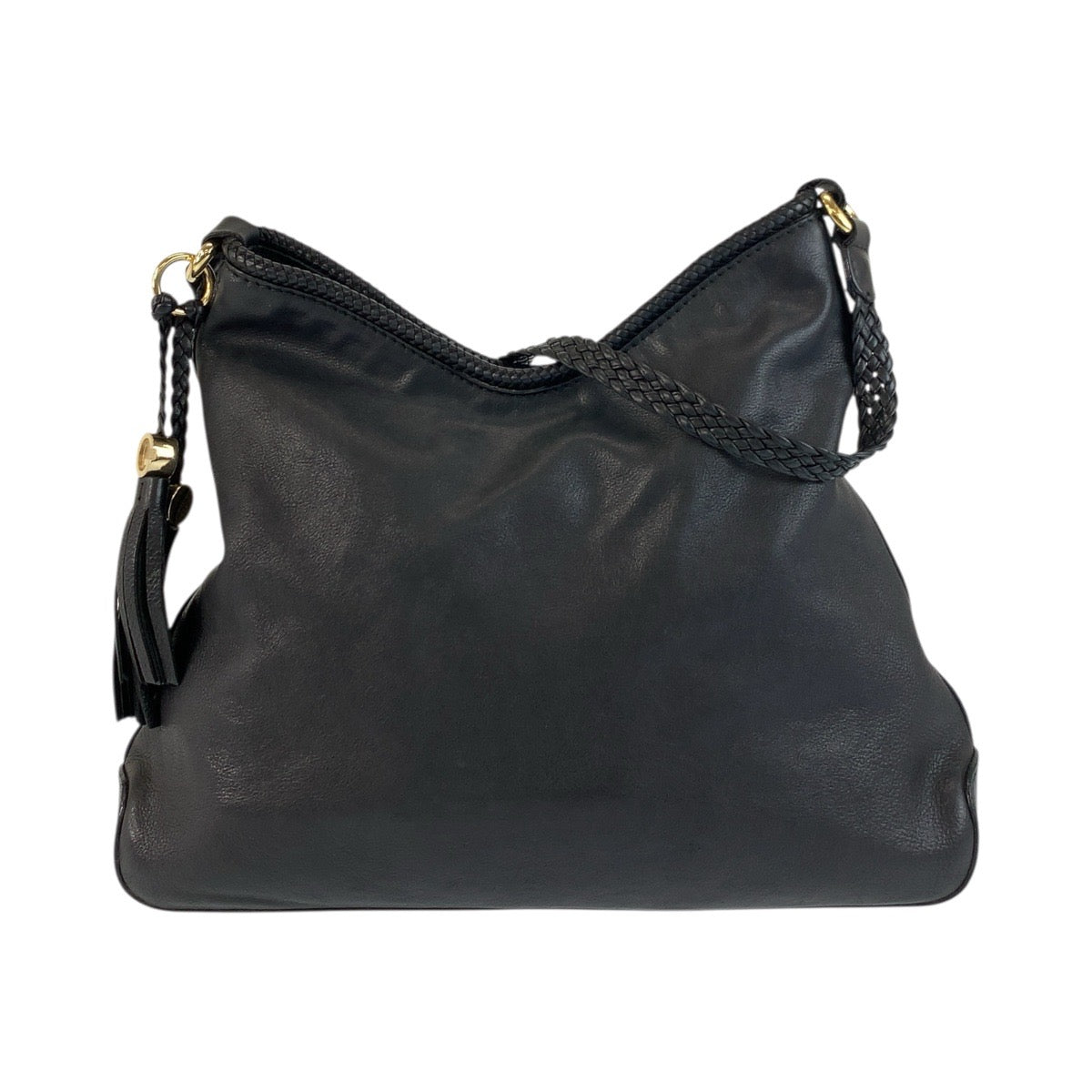 GUCCI Shoulder Bag 257026 leather Black Gold Metal Tassel Braid