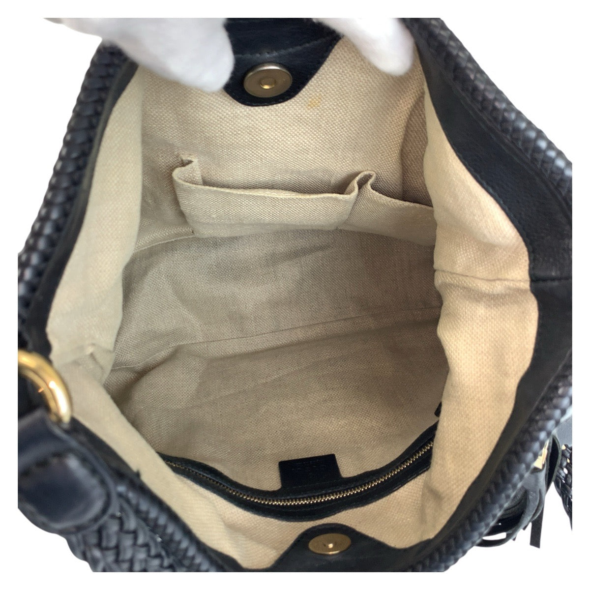 GUCCI Shoulder Bag 257026 leather Black Gold Metal Tassel Braid