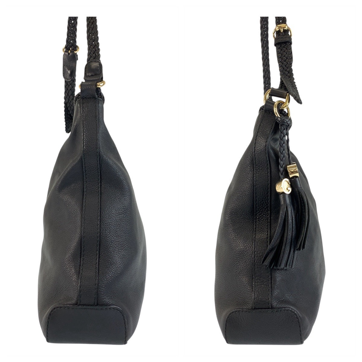 GUCCI Shoulder Bag 257026 leather Black Gold Metal Tassel Braid