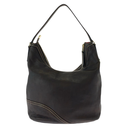 GUCCI Shoulder Bag 182491 leather Brown Gold Metal Interlocking Women Used Authentic