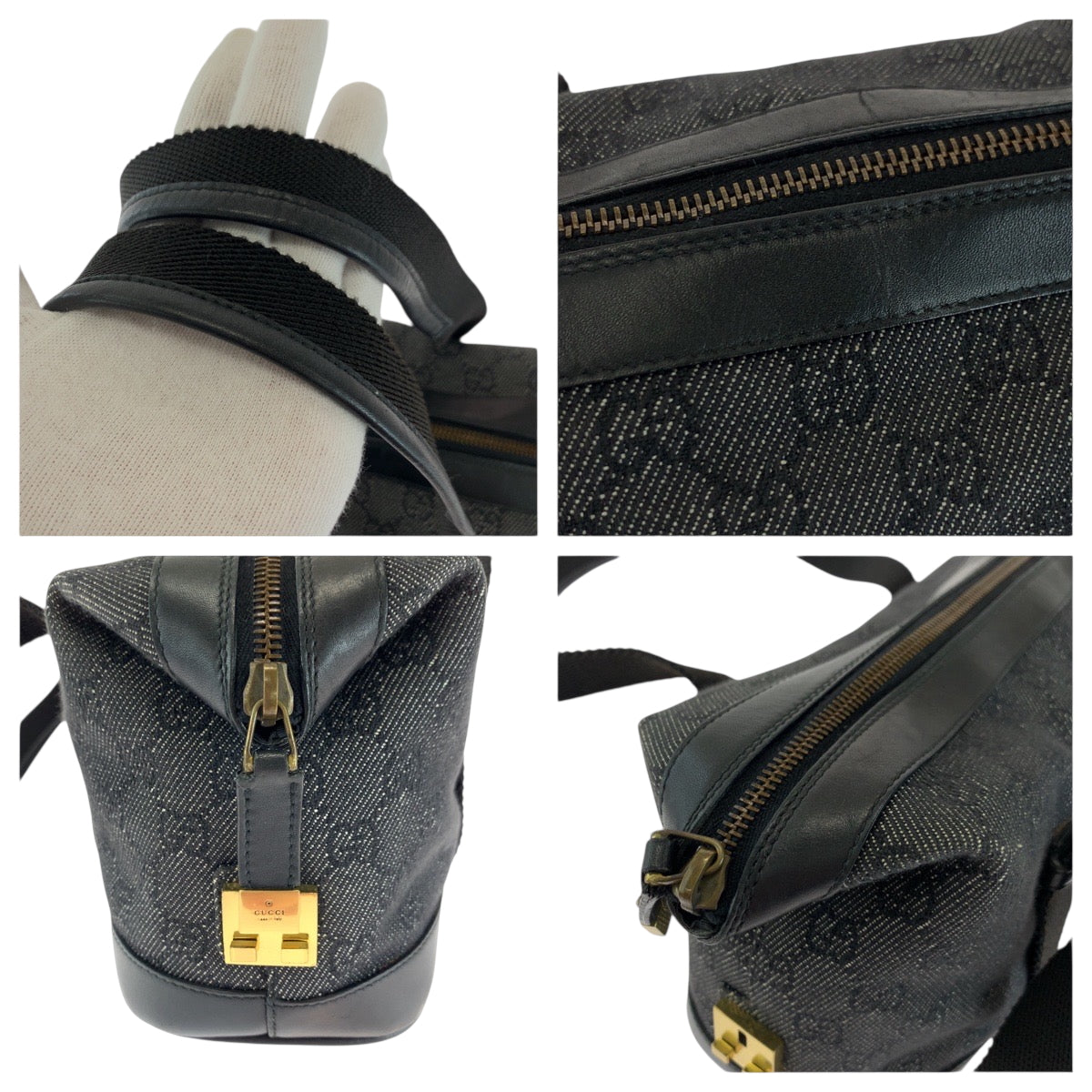 GUCCI Shoulder Bag 92734 GG canvas Black GoldMetal Shoulder Bag Boston Duffel bag Handbag Women Used Authentic