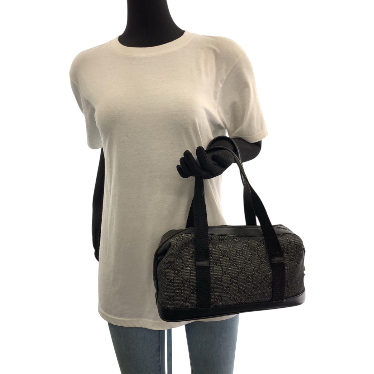 GUCCI Shoulder Bag 92734 GG canvas Black GoldMetal Shoulder Bag Boston Duffel bag Handbag Women Used Authentic