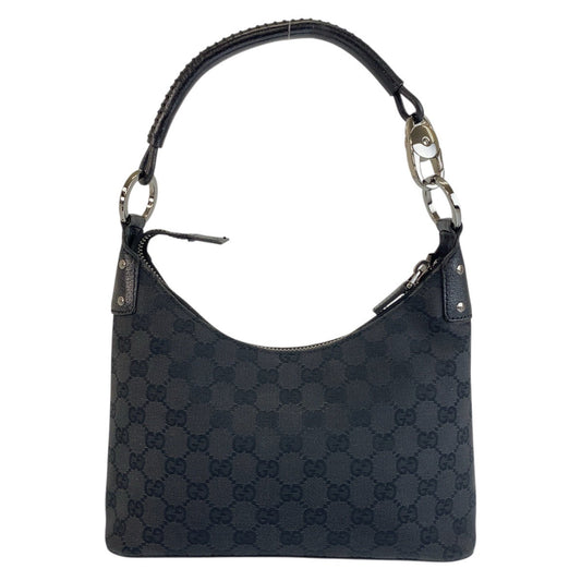 GUCCI Shoulder Bag 115002 GG canvas, leather Black SilverMetal Hobo Shoulder Bag Handbag Women Used Authentic