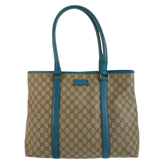 GUCCI Tote Bag 114288 GG Supreme canvas, leather Beige Blue SilverMetal Tote Bag Shoulder Bag Women Used Authentic