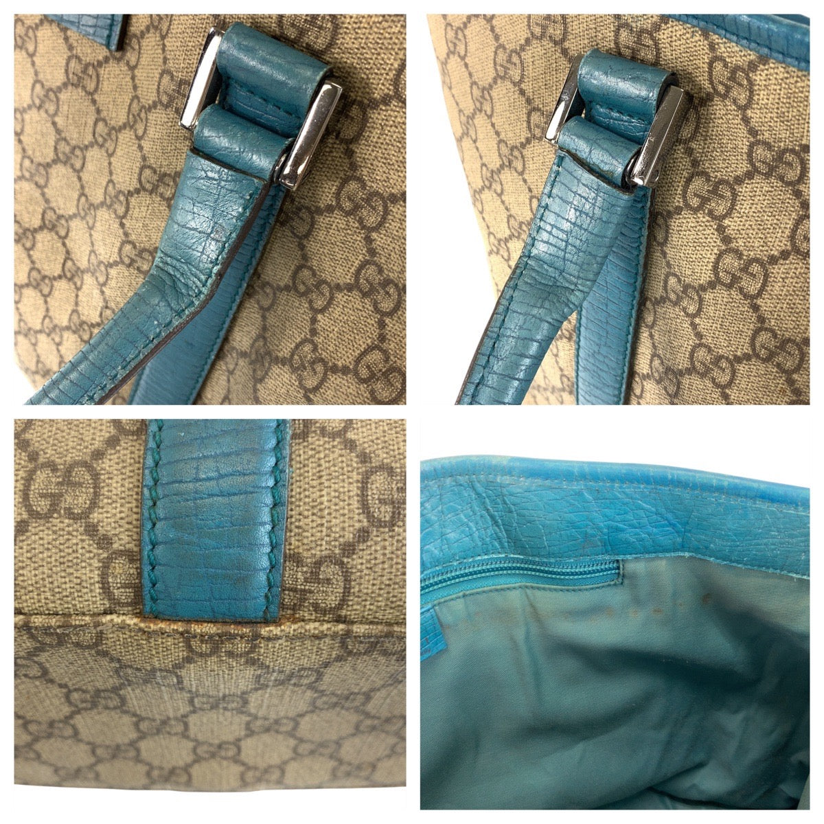 GUCCI Tote Bag 114288 GG Supreme canvas, leather Beige Blue SilverMetal Tote Bag Shoulder Bag Women Used Authentic