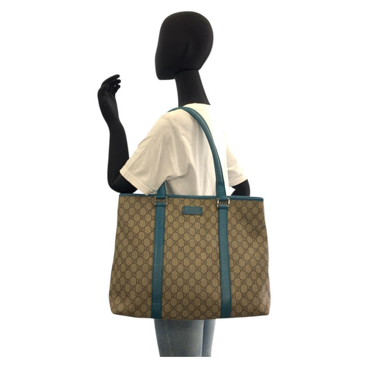 GUCCI Tote Bag 114288 GG Supreme canvas, leather Beige Blue SilverMetal Tote Bag Shoulder Bag Women Used Authentic