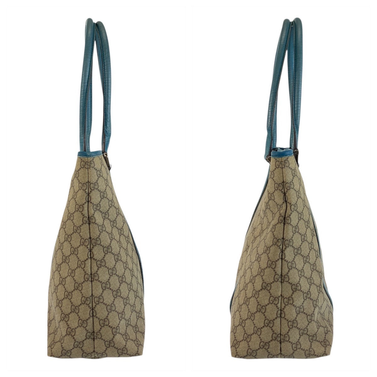 GUCCI Tote Bag 114288 GG Supreme canvas, leather Beige Blue SilverMetal Tote Bag Shoulder Bag Women Used Authentic