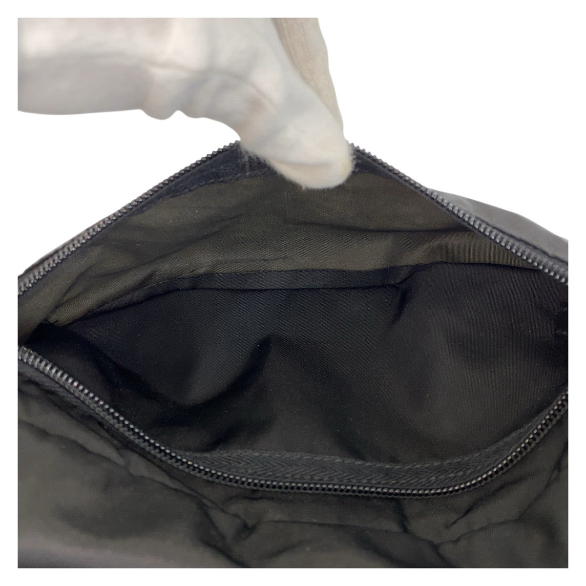 PRADA Clutch bag Nylon, Leather Black SilverMetal Clutch bag business bag pouch Testo Saffiano leather Triangle With logo mens Used Authentic