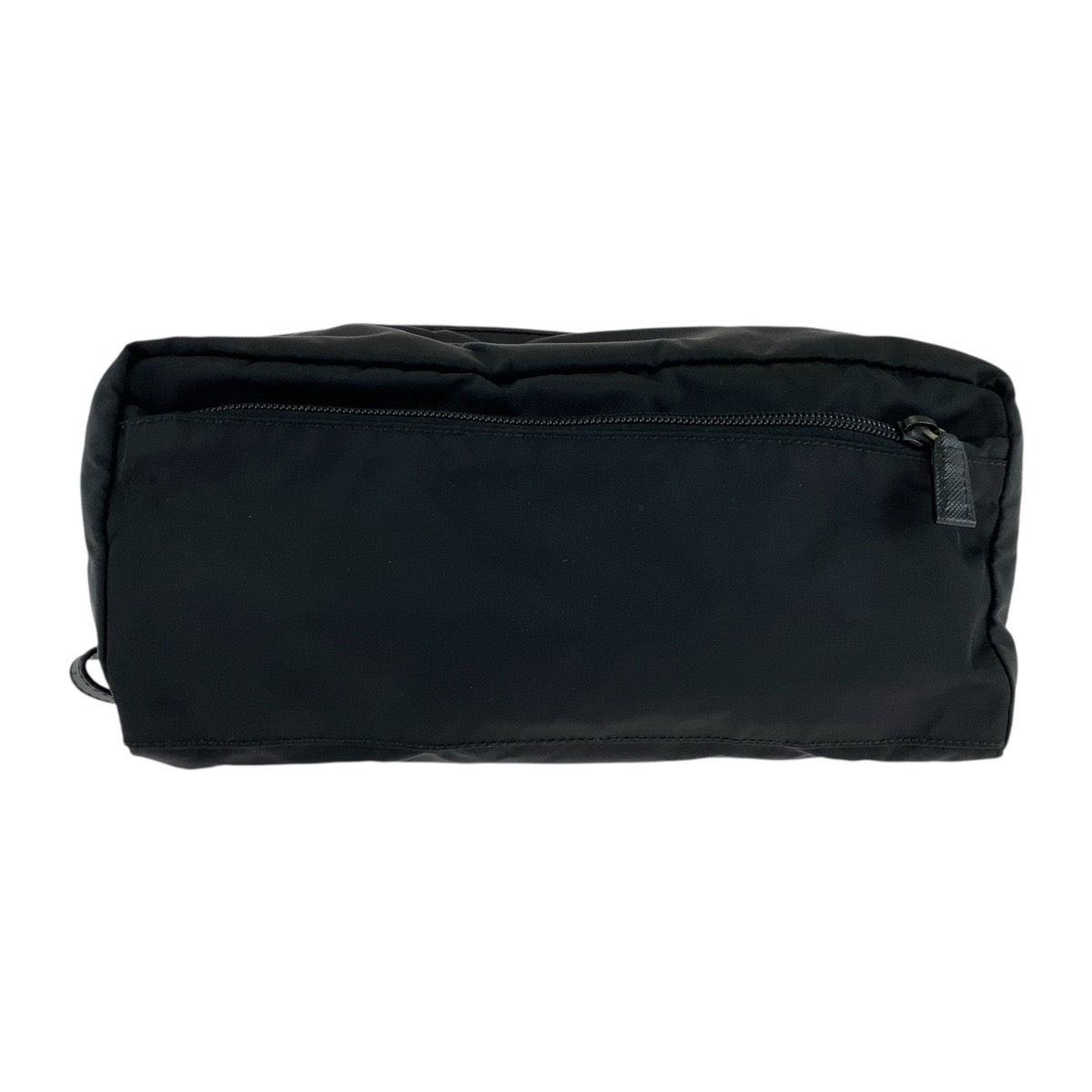 PRADA Clutch bag Nylon, Leather Black SilverMetal Clutch bag business bag pouch Testo Saffiano leather Triangle With logo mens Used Authentic