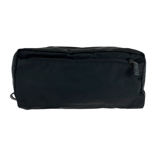 PRADA Clutch bag Nylon, Leather Black SilverMetal Clutch bag business bag pouch Testo Saffiano leather Triangle With logo mens Used Authentic