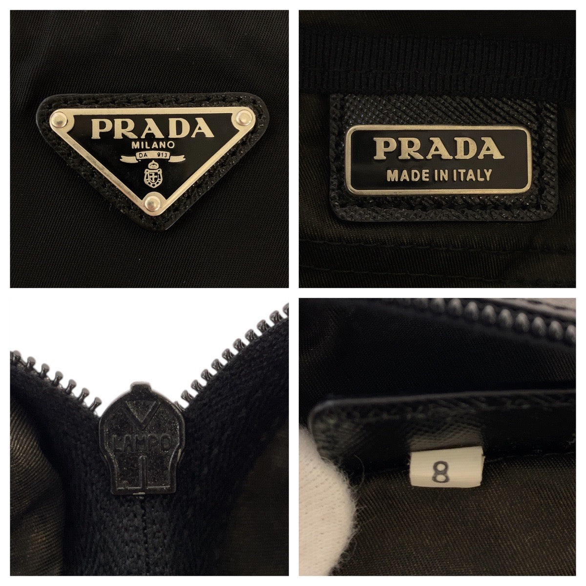 PRADA Clutch bag Nylon, Leather Black SilverMetal Clutch bag business bag pouch Testo Saffiano leather Triangle With logo mens Used Authentic