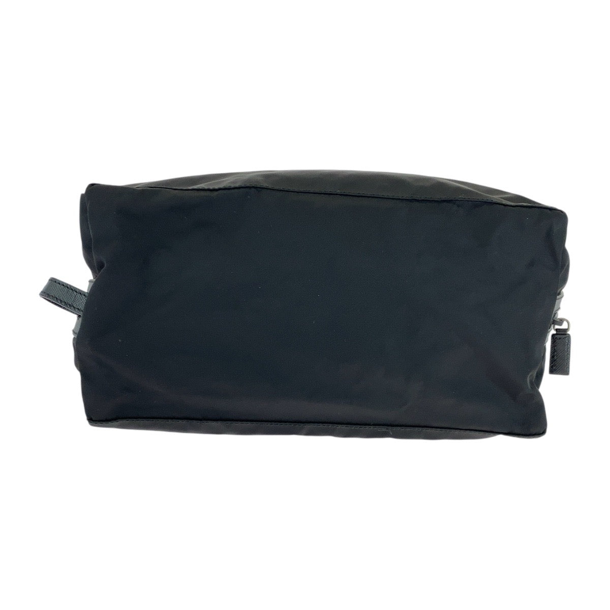 PRADA Clutch bag Nylon, Leather Black SilverMetal Clutch bag business bag pouch Testo Saffiano leather Triangle With logo mens Used Authentic