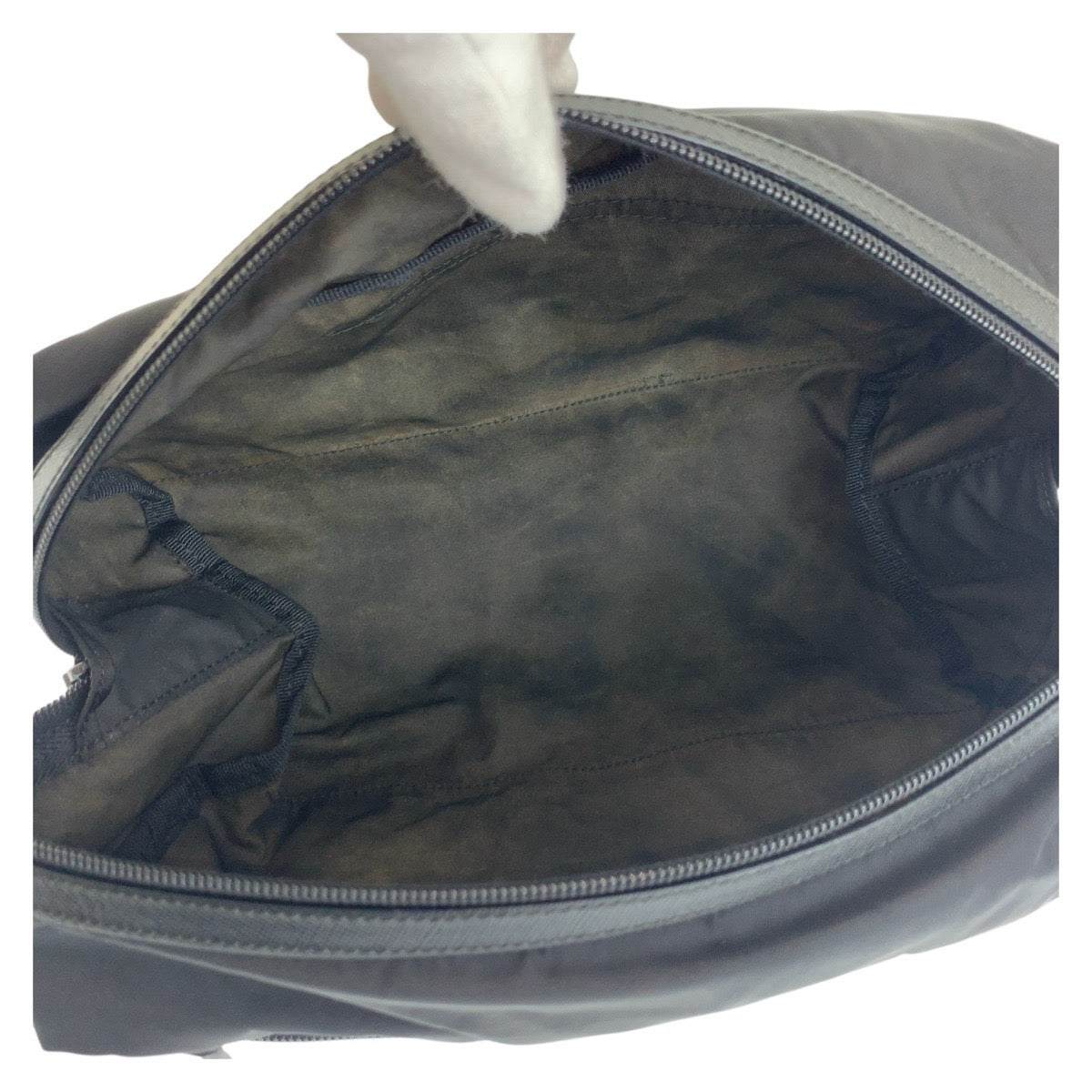 PRADA Clutch bag Nylon, Leather Black SilverMetal Clutch bag business bag pouch Testo Saffiano leather Triangle With logo mens Used Authentic