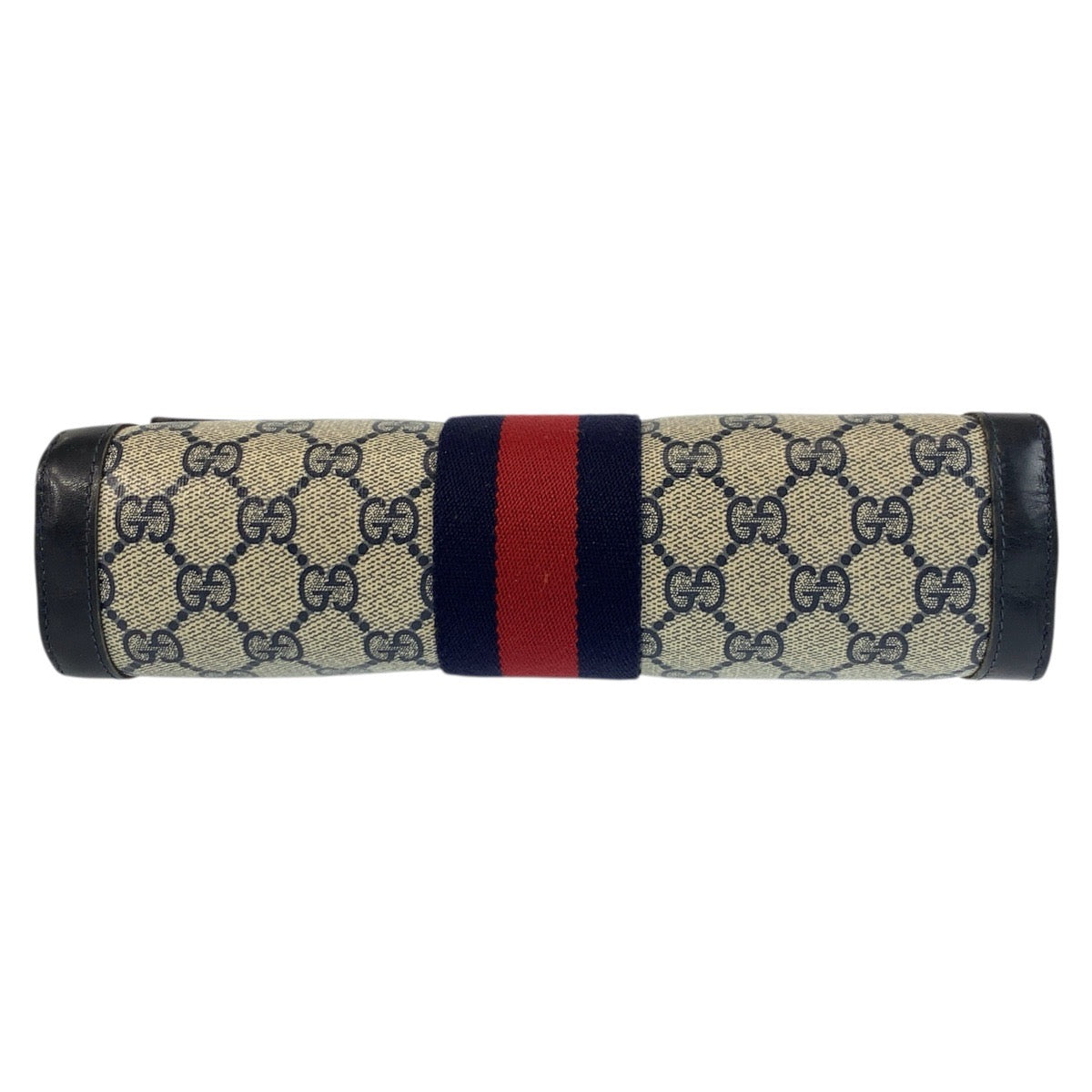 GUCCI Clutch bag 38 GG Supreme canvas, leather Gray Navy Gold Metal Clutch bag business bag Sherry line mens Used Authentic