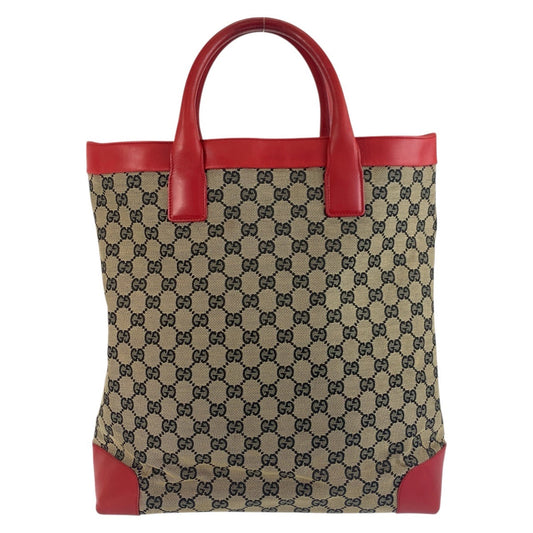 GUCCI Tote Bag 002 1121 GG canvas, leather Beige red Women Used Authentic