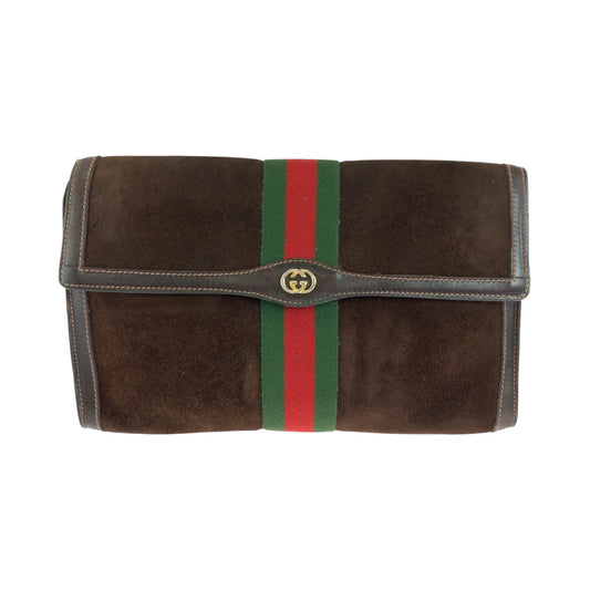 GUCCI Clutch bag Suede, Leather Brown Red Green GoldMetal Clutch bag business bag GUCCI PARFUMS Old Gucci Sherry Line Women Used Authentic