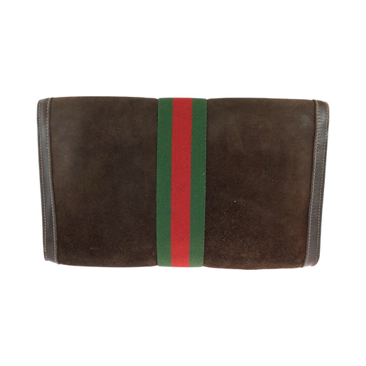 GUCCI Clutch bag Suede, Leather Brown Red Green GoldMetal Clutch bag business bag GUCCI PARFUMS Old Gucci Sherry Line Women Used Authentic