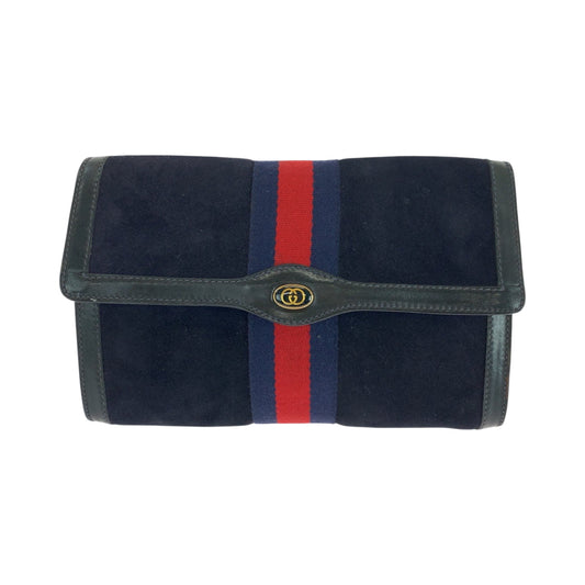 GUCCI Clutch bag 67 014 3088 Suede Navy Red Gold Metal Clutch bag business bag Old Gucci Women Used Authentic