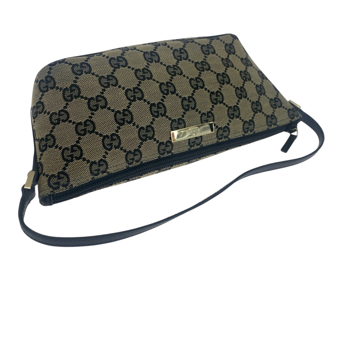GUCCI Handbag 039 1103 GG canvas Beige Black Gold Metal Handbag accessory pouch Women Used Authentic