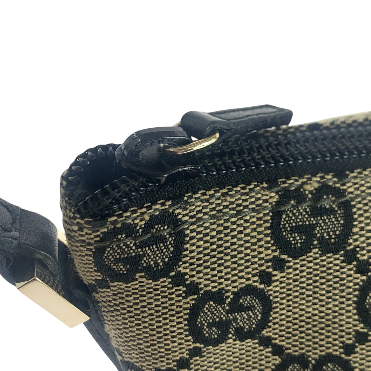 GUCCI Handbag 039 1103 GG canvas Beige Black Gold Metal Handbag accessory pouch Women Used Authentic
