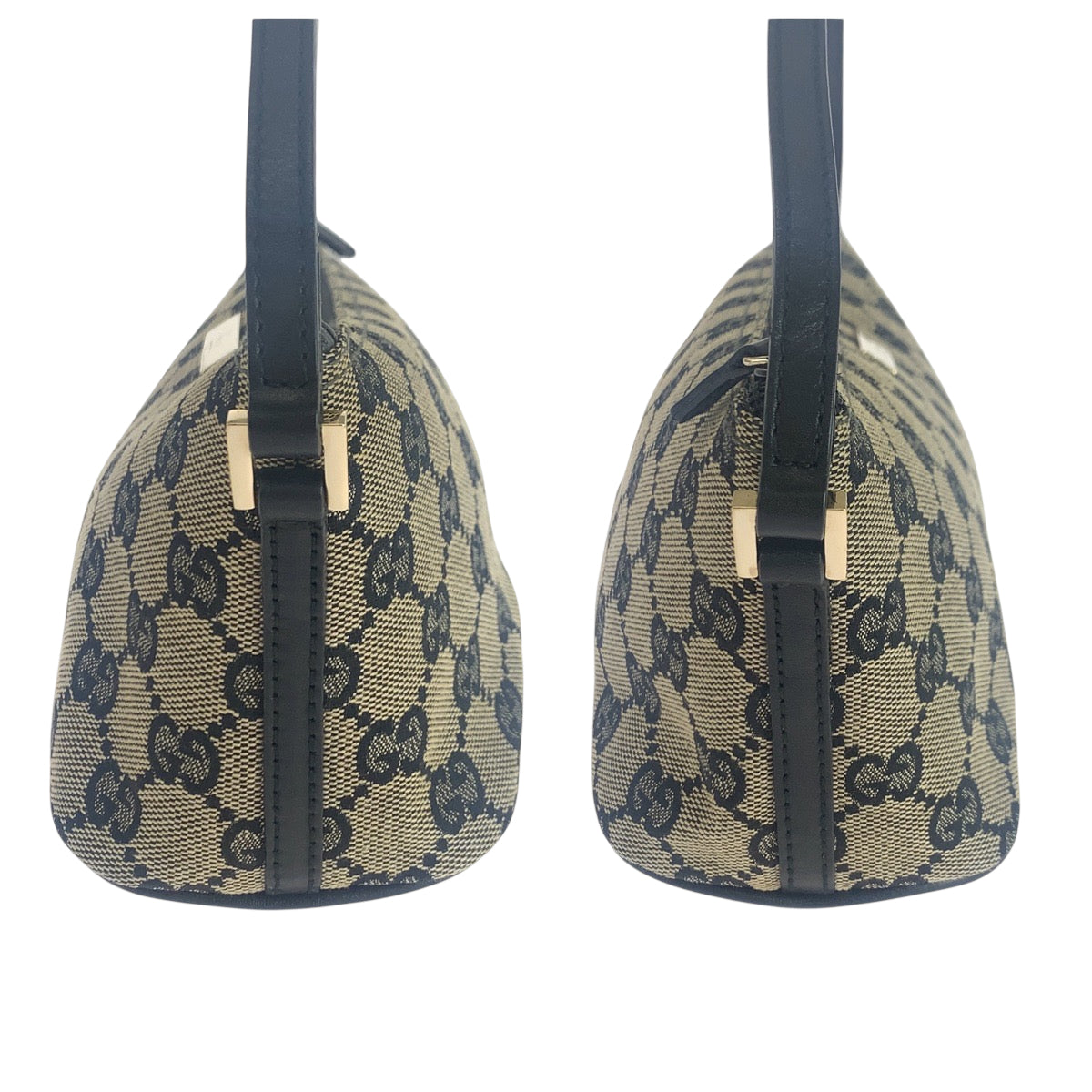 GUCCI Handbag 039 1103 GG canvas Beige Black Gold Metal Handbag accessory pouch Women Used Authentic