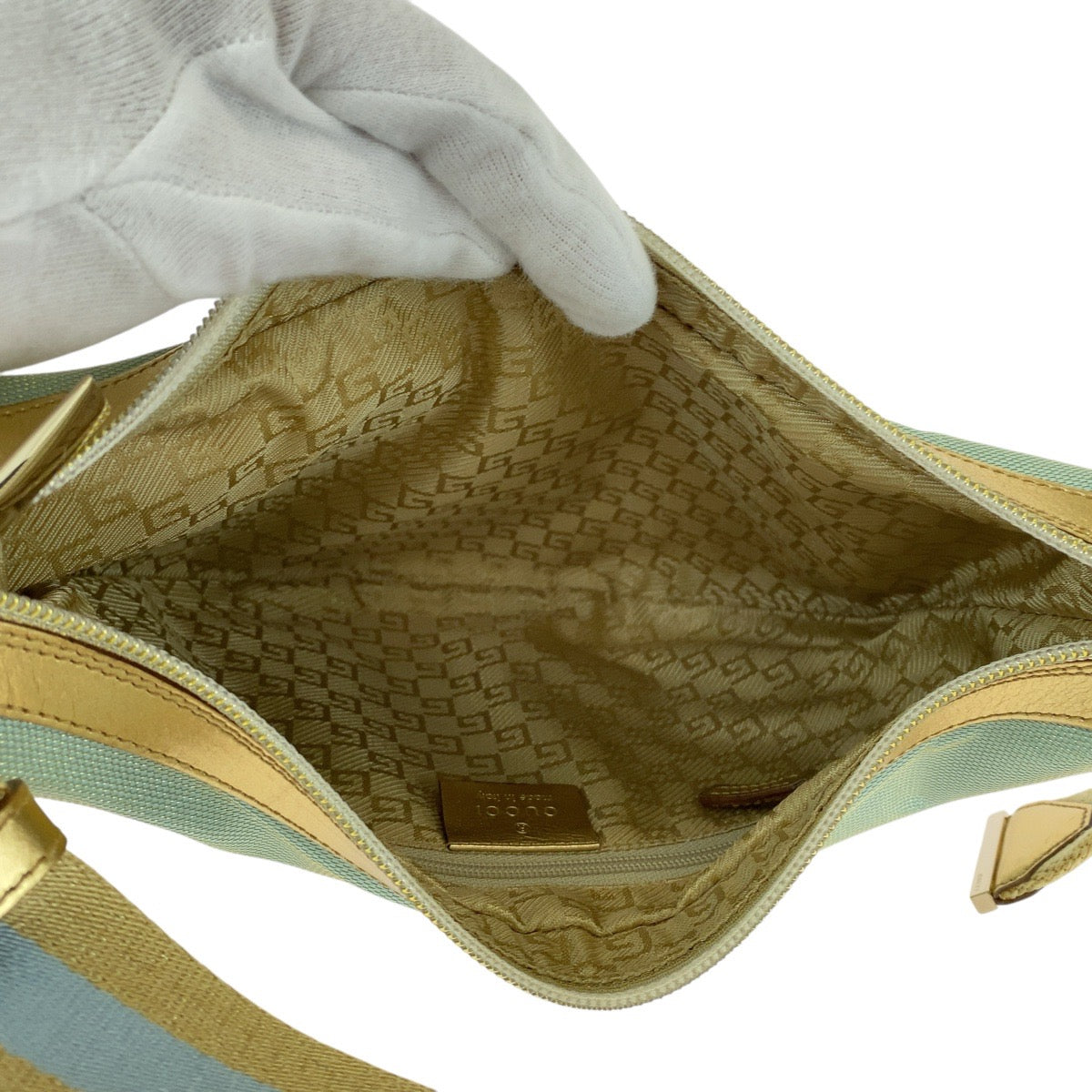 GUCCI Shoulder Bag 001 4186 canvas Green gold Hobo Shoulder Bag Sherry line Women Used Authentic