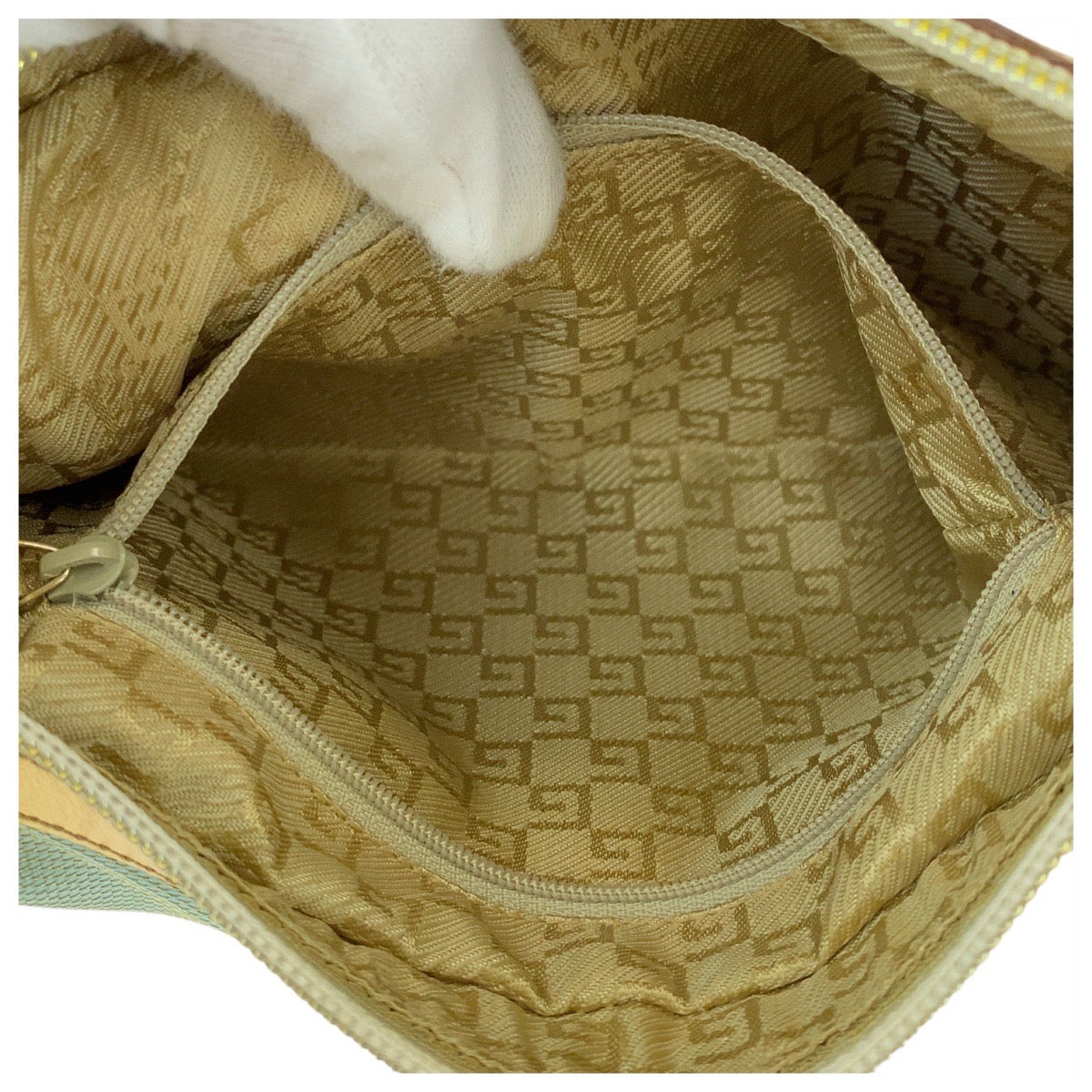 GUCCI Shoulder Bag 001 4186 canvas Green gold Hobo Shoulder Bag Sherry line Women Used Authentic