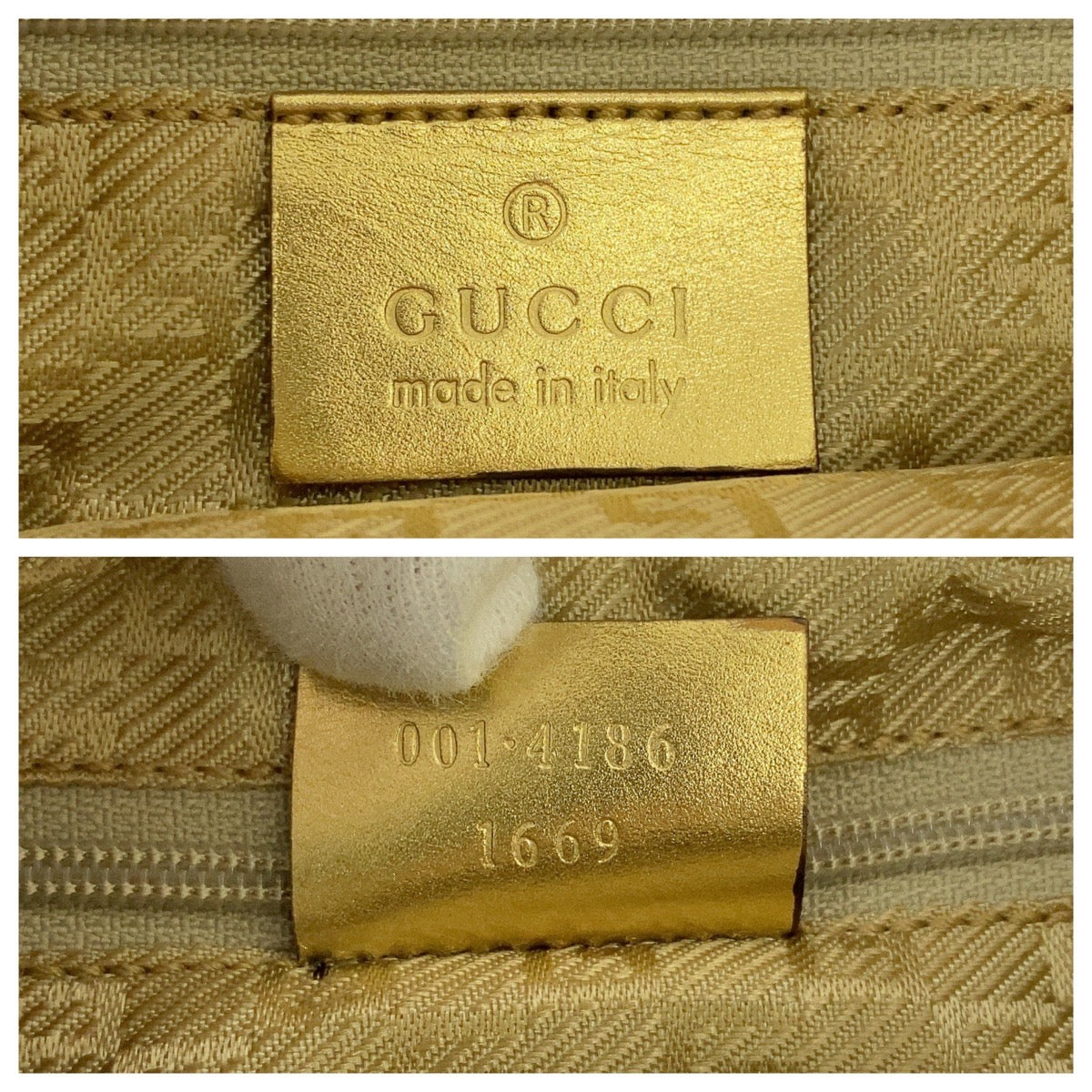 GUCCI Shoulder Bag 001 4186 canvas Green gold Hobo Shoulder Bag Sherry line Women Used Authentic
