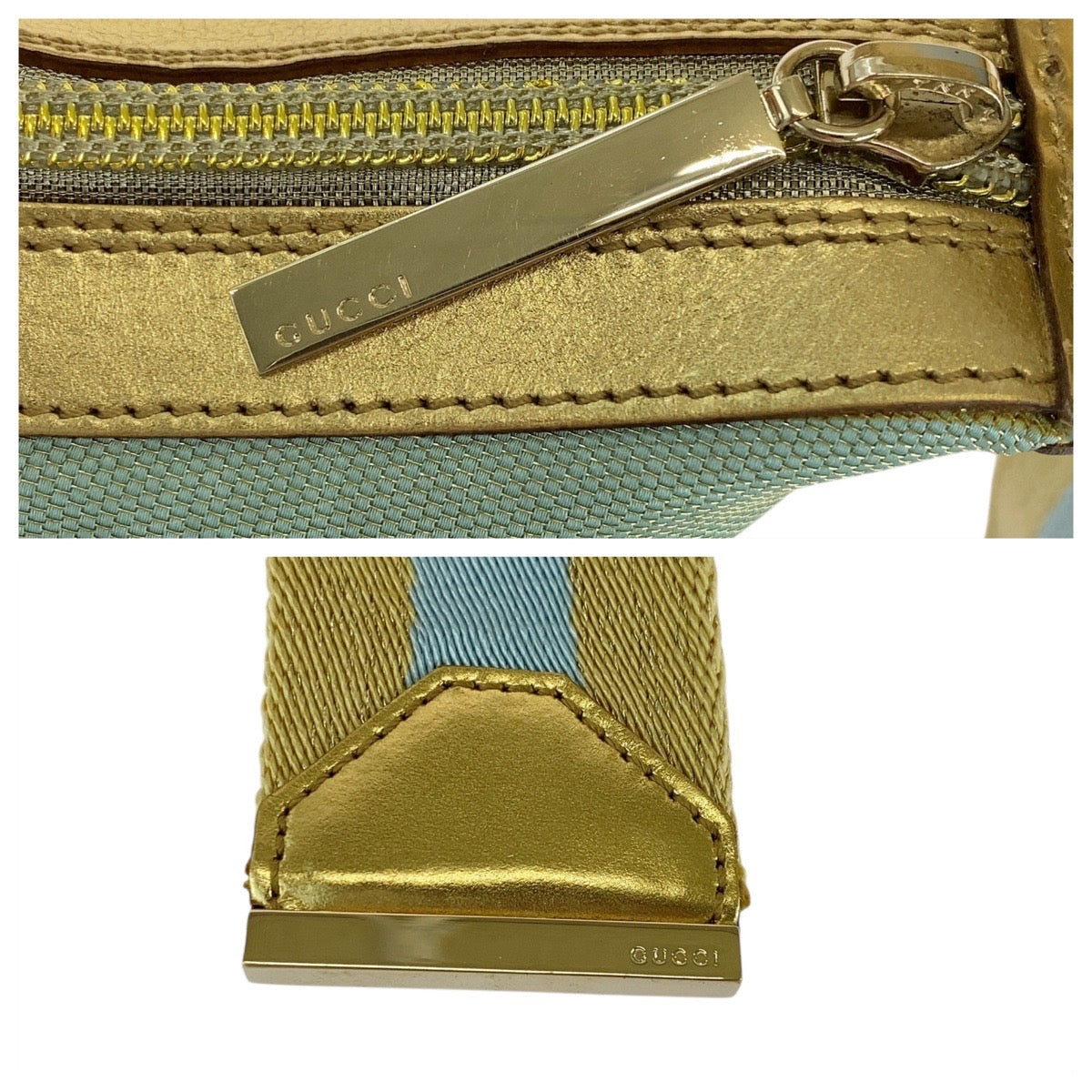 GUCCI Shoulder Bag 001 4186 canvas Green gold Hobo Shoulder Bag Sherry line Women Used Authentic
