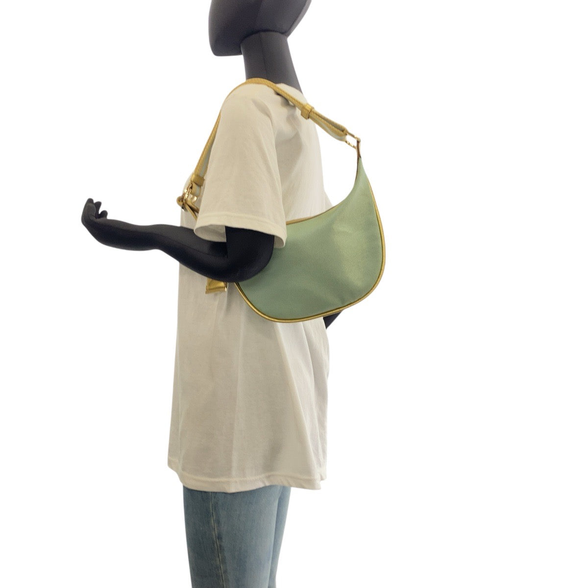 GUCCI Shoulder Bag 001 4186 canvas Green gold Hobo Shoulder Bag Sherry line Women Used Authentic