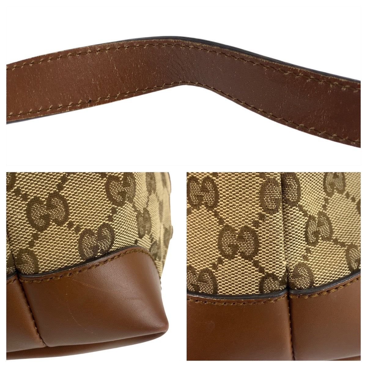 GUCCI Shoulder Bag 337598 GG canvas, leather Beige Brown SilverMetal Shoulder Bag Messenger bag Women Used Authentic