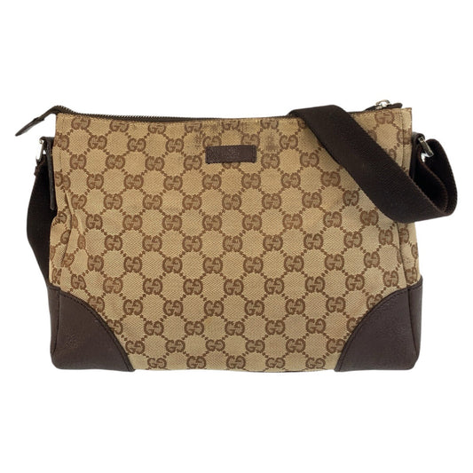 GUCCI Shoulder Bag 114273 GG canvas, leather Beige Brown SilverMetal Shoulder Bag Messenger bag Women Used Authentic