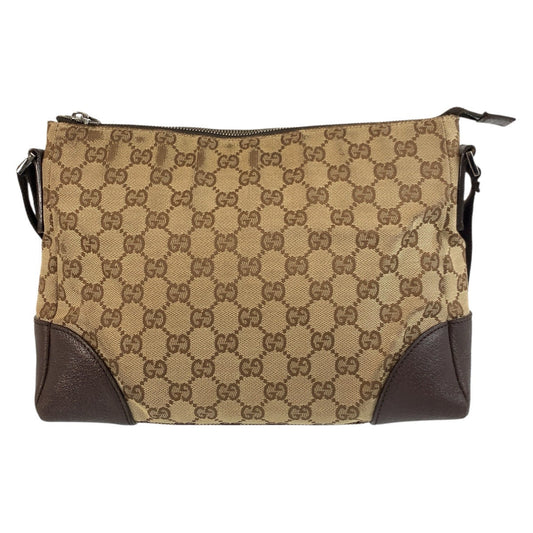 GUCCI Shoulder Bag 114273 GG canvas, leather Beige Brown SilverMetal Shoulder Bag Messenger bag Women Used Authentic