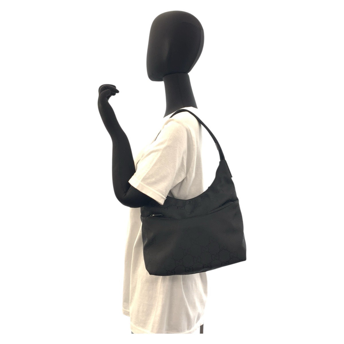 GUCCI Shoulder Bag 001 3386 GG canvas Black SilverMetal Women Used Authentic