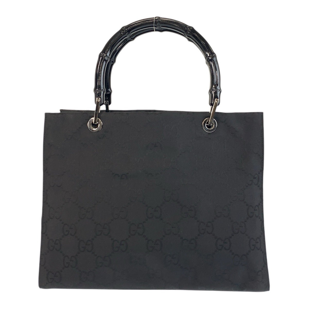 GUCCI Handbag 002 1016 GG canvas Black SilverMetal Handbag Tote Bag Bamboo Women Used Authentic