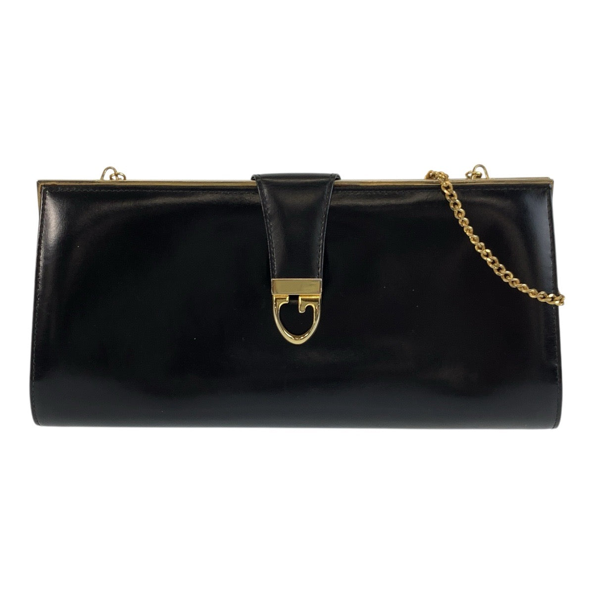 GUCCI Shoulder Bag leather Black GoldMetal ChainShoulder Bag Old Gucci Women Used Authentic
