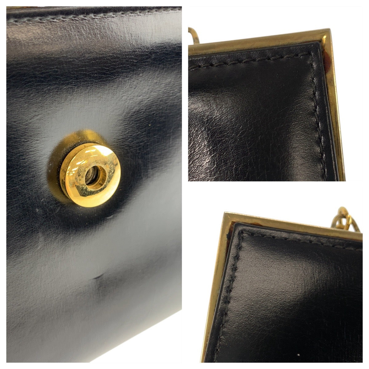 GUCCI Shoulder Bag leather Black GoldMetal ChainShoulder Bag Old Gucci Women Used Authentic