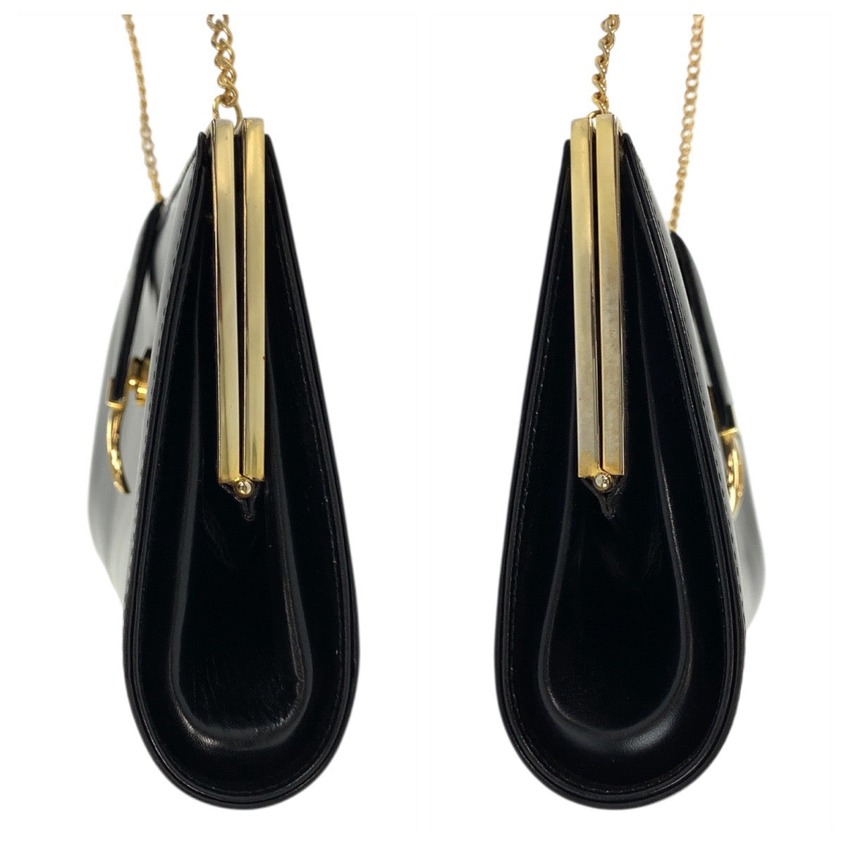 GUCCI Shoulder Bag leather Black GoldMetal ChainShoulder Bag Old Gucci Women Used Authentic
