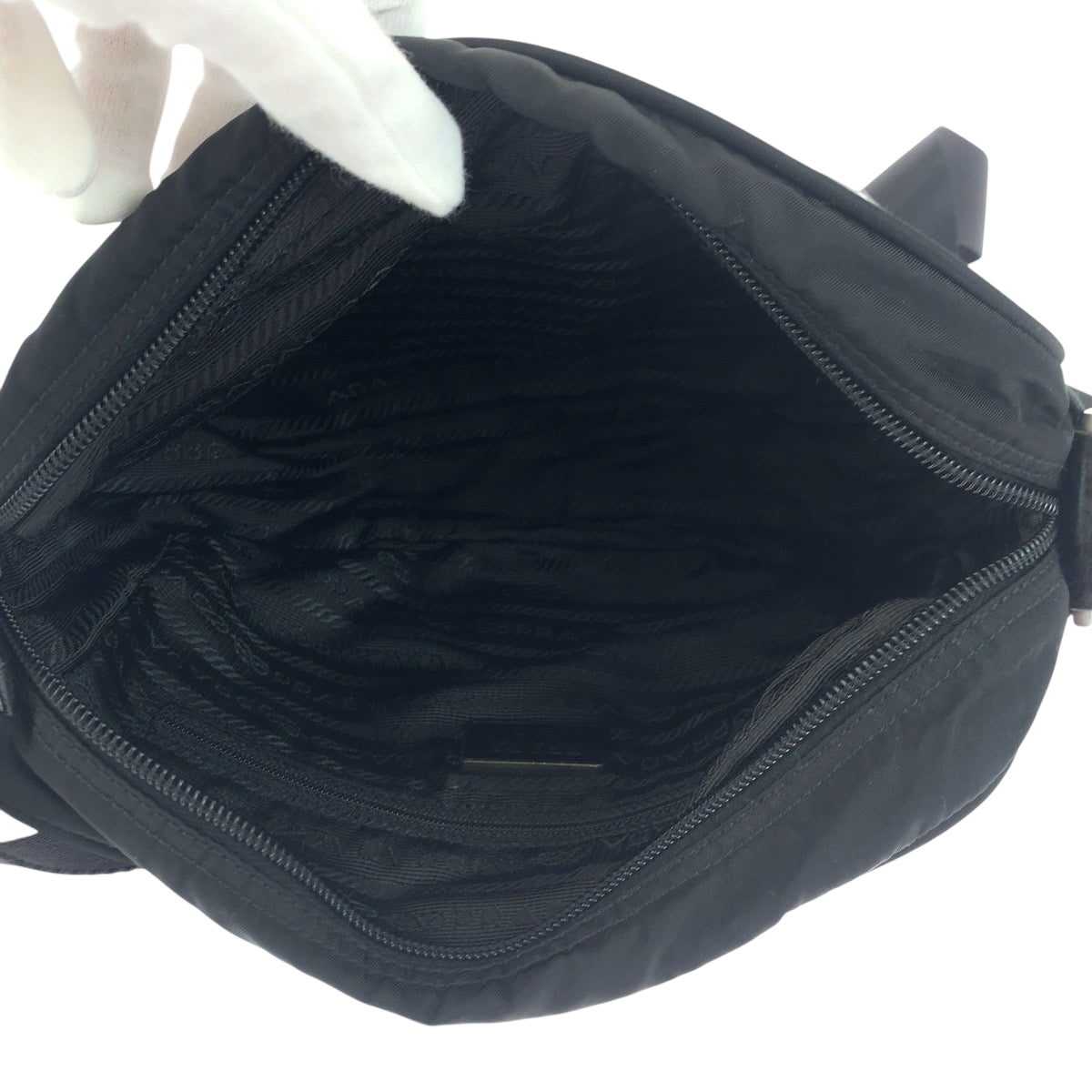 PRADA Shoulder Bag Nylon Black SilverMetal Test Triangle With logo