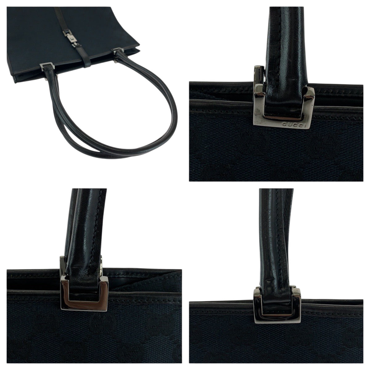 GUCCI Shoulder Bag 002 1073 GG canvas Black SilverMetal Shoulder Bag handbag Jackie Women Used Authentic