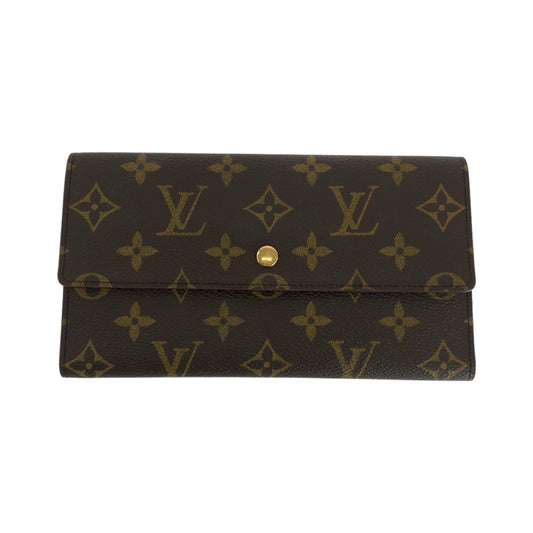 LOUIS VUITTON Long Wallet Purse M61217 PVC Brown Gold Metal Long Wallet Purse Tri-fold Wallet Monogram Portefeuille International Women Used Authentic