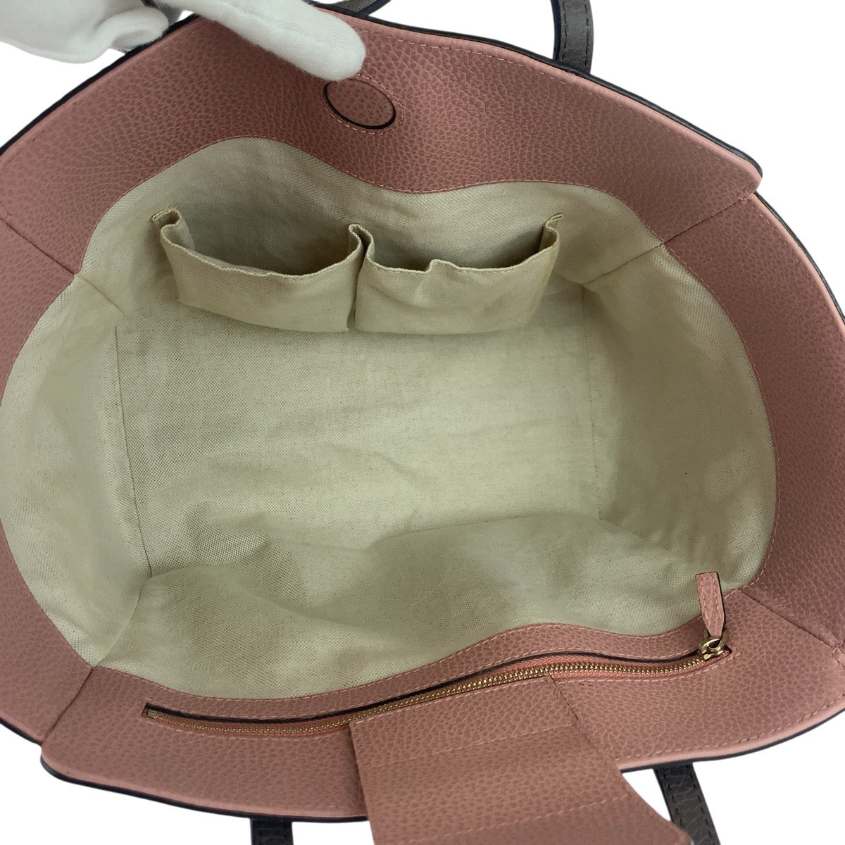GUCCI Tote Bag 354408 leather Brown Greige Pink Tote Bag Shoulder Bag Swing Women Used Authentic