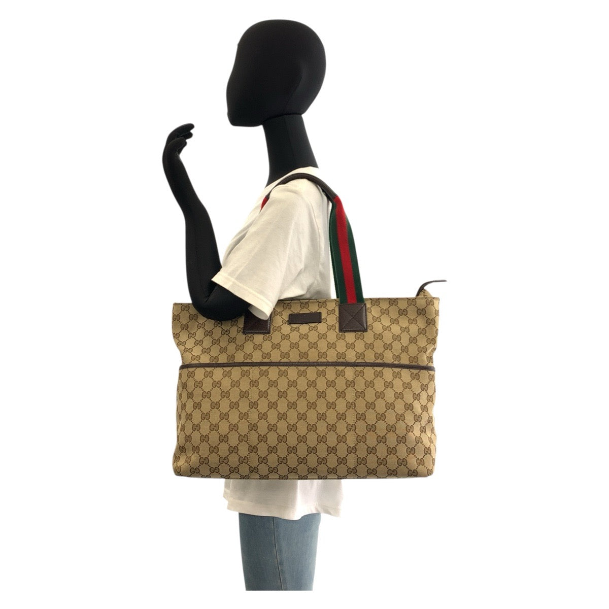 GUCCI Tote Bag 155524 GG canvas Beige brown Tote Bag Shoulder Bag Sherry line Women Used Authentic