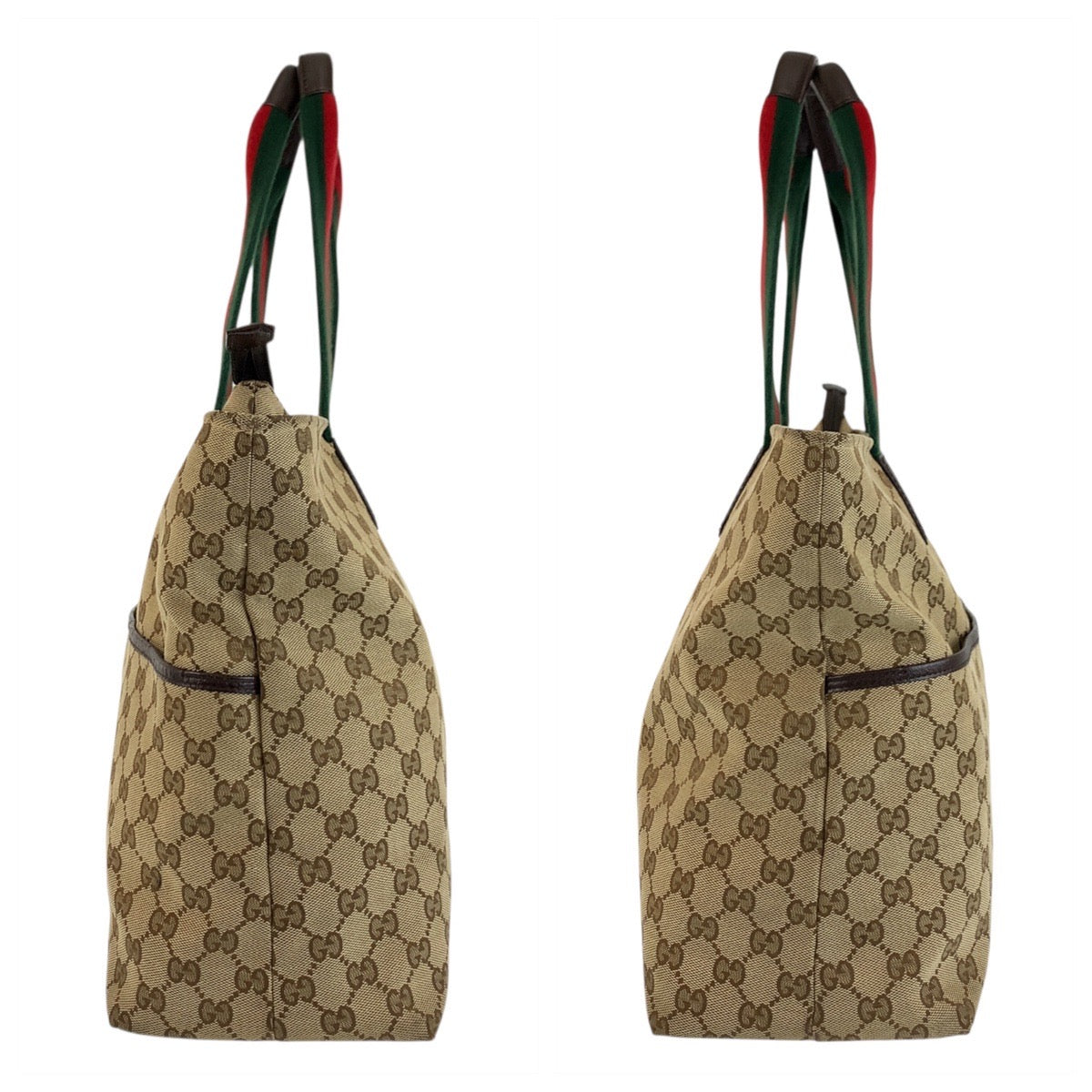 GUCCI Tote Bag 155524 GG canvas Beige brown Tote Bag Shoulder Bag Sherry line Women Used Authentic