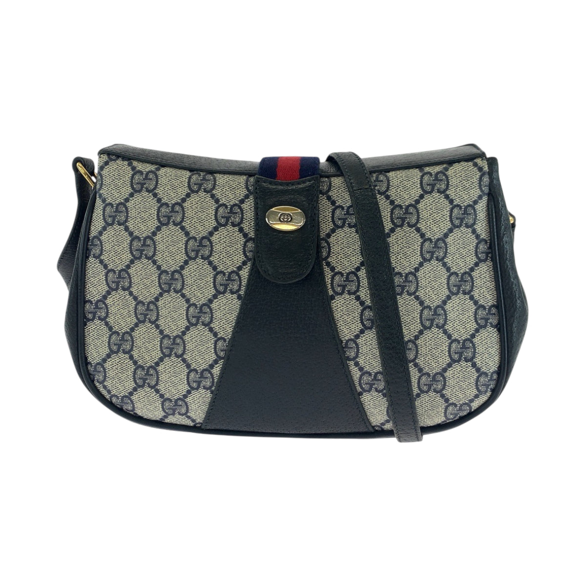 GUCCI Shoulder Bag 66 02 024 GG Supreme Canvas Navy Gray Gold Metal Shoulder Bag pochette Old Gucci Shelly Line Women Used Authentic