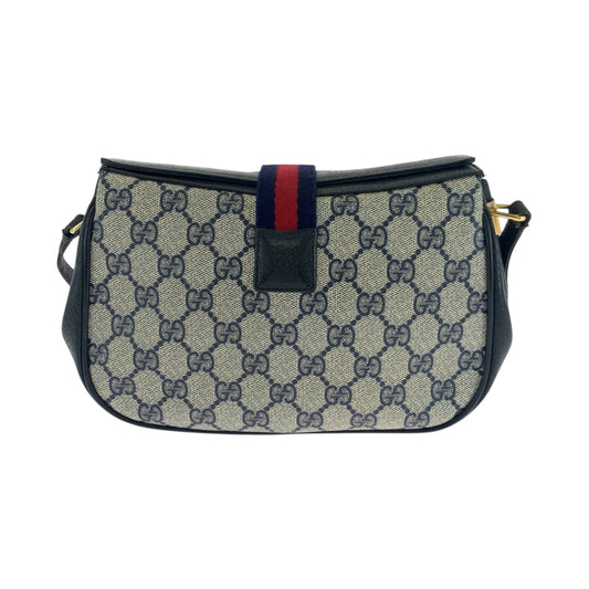 GUCCI Shoulder Bag 66 02 024 GG Supreme Canvas Navy Gray Gold Metal Shoulder Bag pochette Old Gucci Shelly Line Women Used Authentic